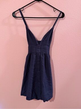 Roxy Navy Button-Front Spaghetti Strap Mini Dress